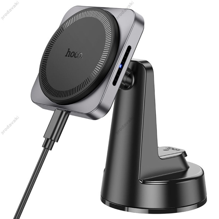 Автомобільний тримач із бездротовою зарядкою Hoco HW16 Speed magnetic wireless fast charging (center console) Metal Grey