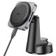 Автомобільний тримач із бездротовою зарядкою Hoco HW16 Speed magnetic wireless fast charging (center console) Metal Grey