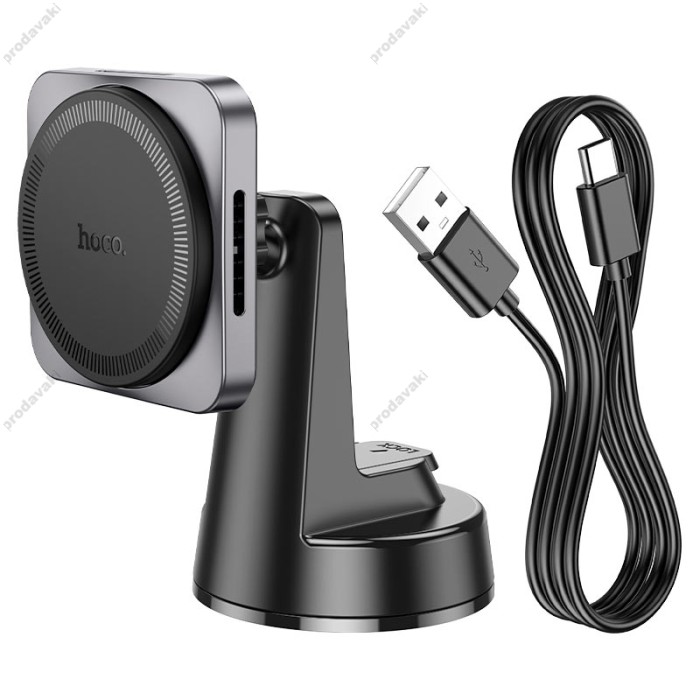 Автомобільний тримач із бездротовою зарядкою Hoco HW16 Speed magnetic wireless fast charging (center console) Metal Grey