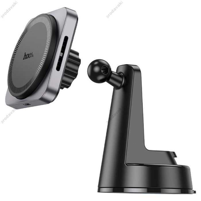 Автомобільний тримач із бездротовою зарядкою Hoco HW16 Speed magnetic wireless fast charging (center console) Metal Grey