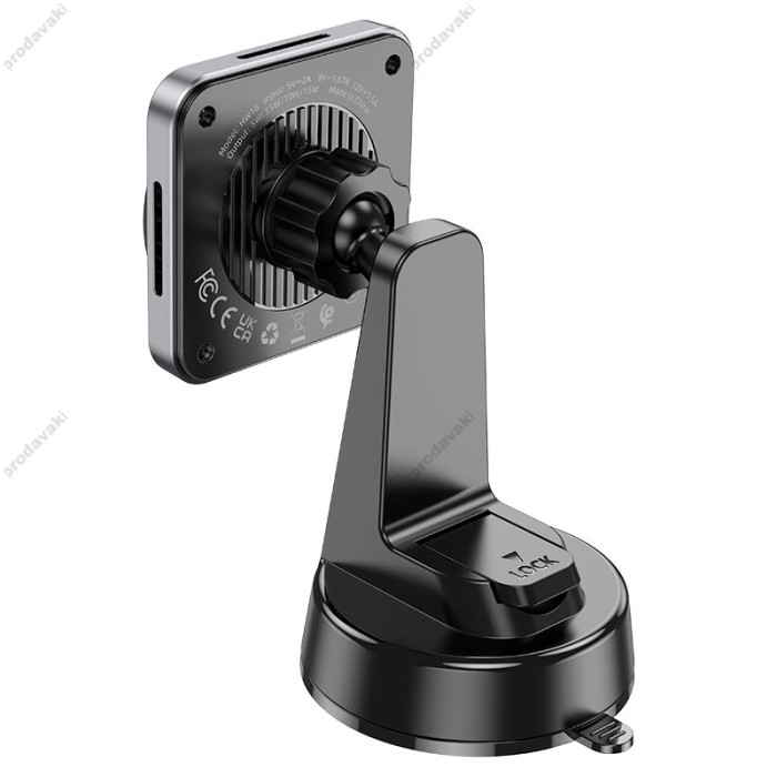 Автомобільний тримач із бездротовою зарядкою Hoco HW16 Speed magnetic wireless fast charging (center console) Metal Grey