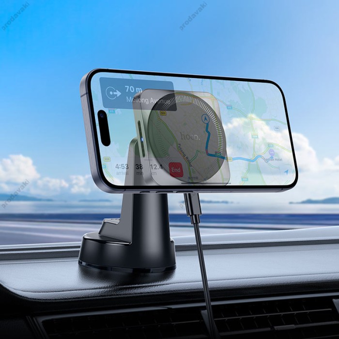 Автомобільний тримач із бездротовою зарядкою Hoco HW16 Speed magnetic wireless fast charging (center console) Metal Grey