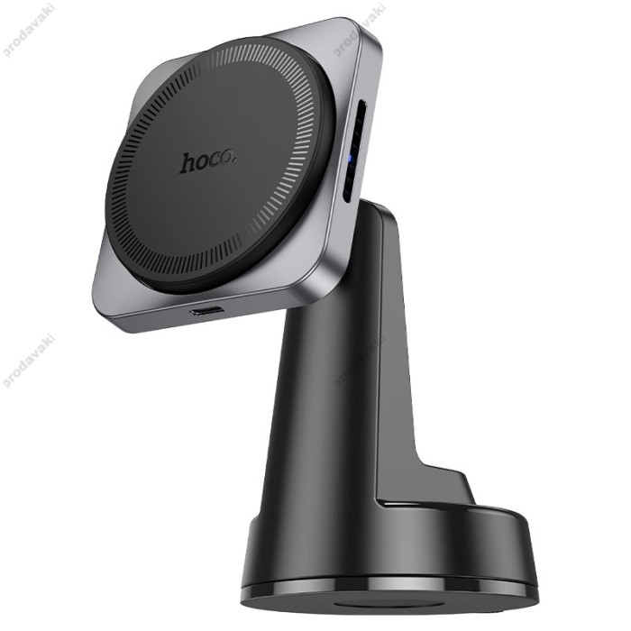 Автомобільний тримач із бездротовою зарядкою Hoco HW16 Speed magnetic wireless fast charging (center console) Metal Grey