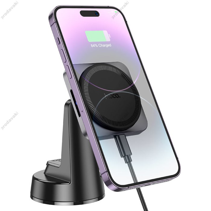 Автомобільний тримач із бездротовою зарядкою Hoco HW16 Speed magnetic wireless fast charging (center console) Metal Grey