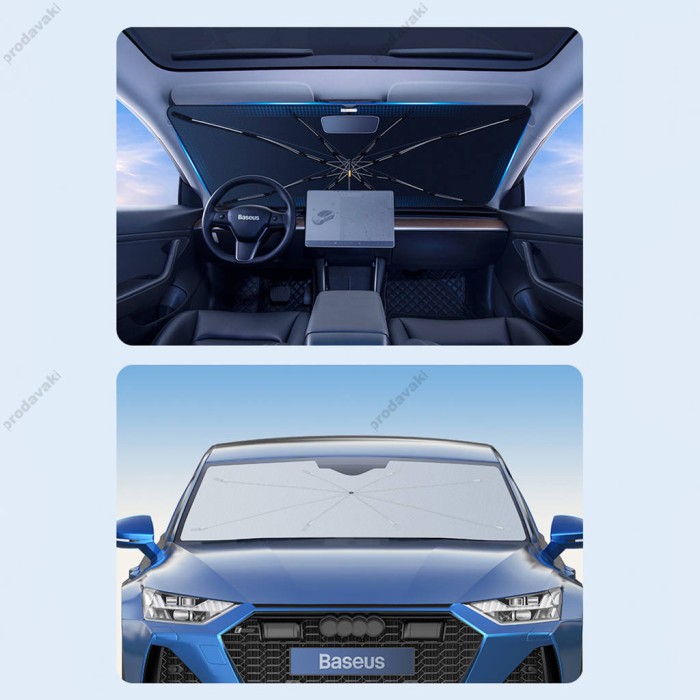 Сонцезахисна шторка-парасолька на лобове скло авто Baseus CoolRide Windshield Sun Shade Umbrella Lite Small 141x75 см Black CRKX000101