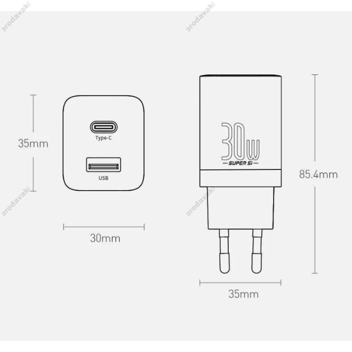 Мережевий зарядний пристрій Baseus Super Si Pro Quick Charger C+U 30W Black CCSUPP-E01