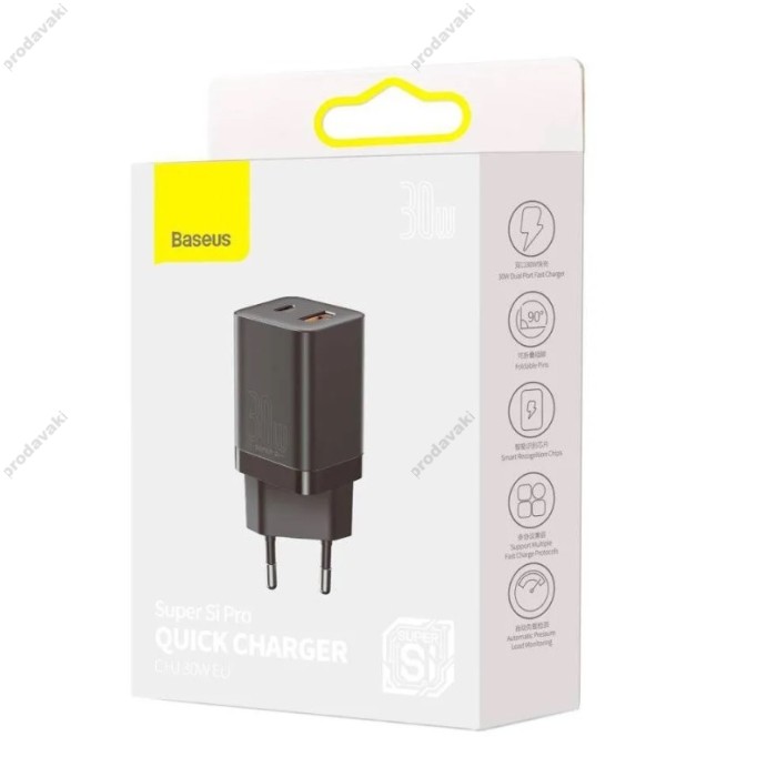 Мережевий зарядний пристрій Baseus Super Si Pro Quick Charger C+U 30W Black CCSUPP-E01