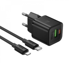 Мережевий зарядний пристрій HOCO N65 Ingenious PD charger Lightning cable 20W Black