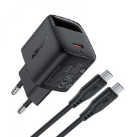 Мережевий зарядний пристрій ACEFAST A115 Fast Charge Wall Charger Type-C cable 30W Black