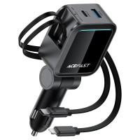 Автомобільний зарядний пристрій ACEFAST B27 car charger with telescopic cable 3A 60W Black