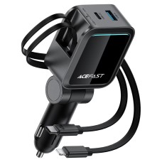 Автомобільний зарядний пристрій ACEFAST B27 car charger with telescopic cable 3A 60W Black