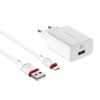 Мережевий зарядний пристрій Borofone BA21A Long single port charger Micro USB cable 18W White