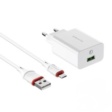 Мережевий зарядний пристрій Borofone BA21A Long single port charger Micro USB cable 18W White