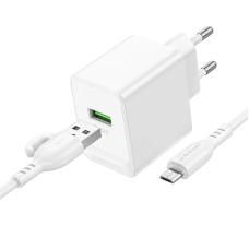 Мережевий зарядний пристрій Borofone BAS12A Erudite single port charger Micro USB cable 18W White