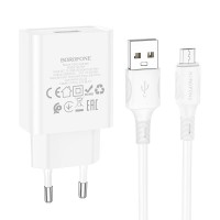 Мережевий зарядний пристрій Borofone BA74A Aspirer single port charger Micro USB cable 10.5W White