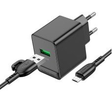 Мережевий зарядний пристрій Borofone BAS12A Erudite single port charger Micro USB cable 18W Black