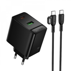 Мережевий зарядний пристрій Borofone BAS17A Erudite GaN charger Type-C cable 65W Black