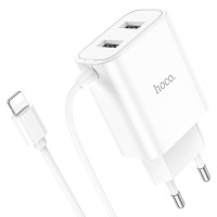 Мережевий зарядний пристрій Hoco C103A Courser dual-port charger Lightning cable 10.5W White
