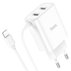 Мережевий зарядний пристрій Hoco C103A Courser dual-port charger Lightning cable 10.5W White