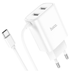 Мережевий зарядний пристрій Hoco C103A Courser dual-port charger Type-C cable 10.5W White