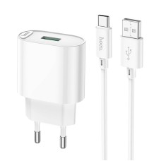 Мережевий зарядний пристрій Hoco C109A Fighter single port charger Type-C cable 18W White