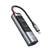 USB-Хаб Yesido HB22 multi-function converter 6в1 Type-C to HDMI+USB3.0+2xUSB2.0+PD Grey