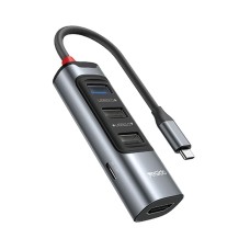 USB-Хаб Yesido HB22 multi-function converter 6в1 Type-C to HDMI+USB3.0+2xUSB2.0+PD Grey