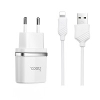Мережевий зарядний пристрій Hoco C12 Smart Charger Lightning cable 12W White