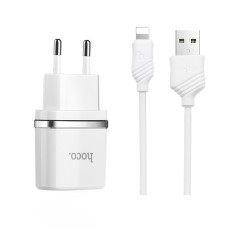 Мережевий зарядний пристрій Hoco C12 Smart Charger Lightning cable 12W White