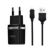 Мережевий зарядний пристрій Hoco C12 Smart Charger Lightning cable 12W Black