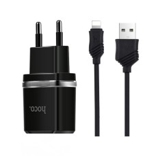Мережевий зарядний пристрій Hoco C12 Smart Charger Lightning cable 12W Black