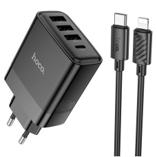 Мережевий зарядний пристрій HOCO C127A Intelligent four-port Lightning cable 45W Black