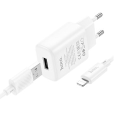 Мережевий зарядний пристрій Hoco C134A Solid single port charger Lightning cable 12W White