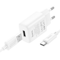Мережевий зарядний пристрій Hoco C134A Solid single port charger Type-C cable 12W White