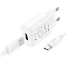 Мережевий зарядний пристрій Hoco C134A Solid single port charger Type-C cable 12W White