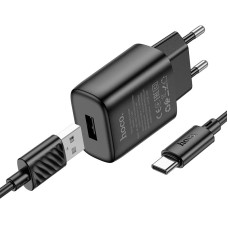 Мережевий зарядний пристрій Hoco C134A Solid single port charger Type-C cable 12W Black