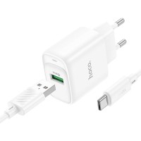 Мережевий зарядний пристрій Hoco C140A Smart single port charger Type-C cable 18W White