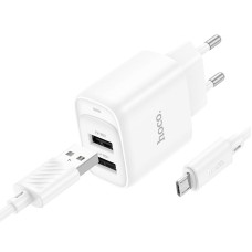 Мережевий зарядний пристрій HOCO C141A Smart dual-port charger Micro USB cable 10.5W White