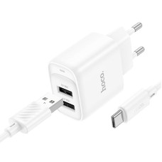 Мережевий зарядний пристрій HOCO C141A Smart dual-port charger Type-C cable 10.5W White