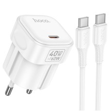 Мережевий зарядний пристрій HOCO C168A Surpass single port Type-C cable 40W White