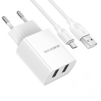 Мережевий зарядний пристрій BOROFONE BA53A Powerway dual port charger Type-C cable 10.5W White