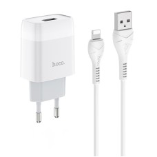 Мережевий зарядний пристрій HOCO C72A Glorious Single Lightning cable 10.5W White