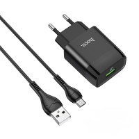 Мережевий зарядний пристрій HOCO C72Q Glorious single port charger Micro USB cable 18W Black