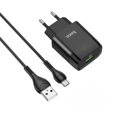 Мережевий зарядний пристрій HOCO C72Q Glorious single port charger Micro USB cable 18W Black