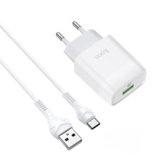 Мережевий зарядний пристрій HOCO C72Q Glorious single port charger Type-C cable 18W White
