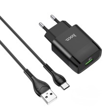 Мережевий зарядний пристрій HOCO C72Q Glorious single port charger Type-C cable 18W Black