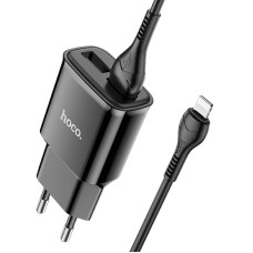 Мережевий зарядний пристрій HOCO C88A Star round dual port charger Lightning cable 12W Black