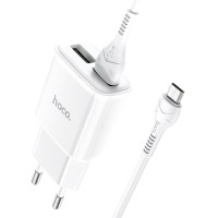 Мережевий зарядний пристрій HOCO C88A Star round dual port charger Micro USB cable 12W White
