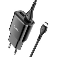 Мережевий зарядний пристрій HOCO C88A Star round dual port charger Type-C cable 12W Black