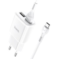 Мережевий зарядний пристрій HOCO C88A Star round dual port charger Type-C cable 12W White
